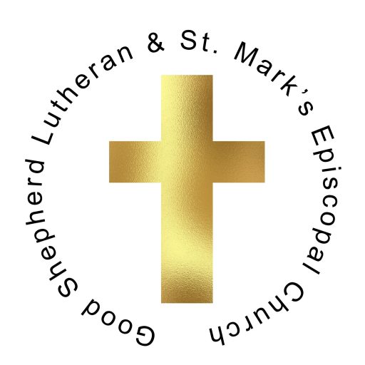 Text "Good Shepherd Lutheran & St. Mark's Episcopal Church" encircling a gold cross.